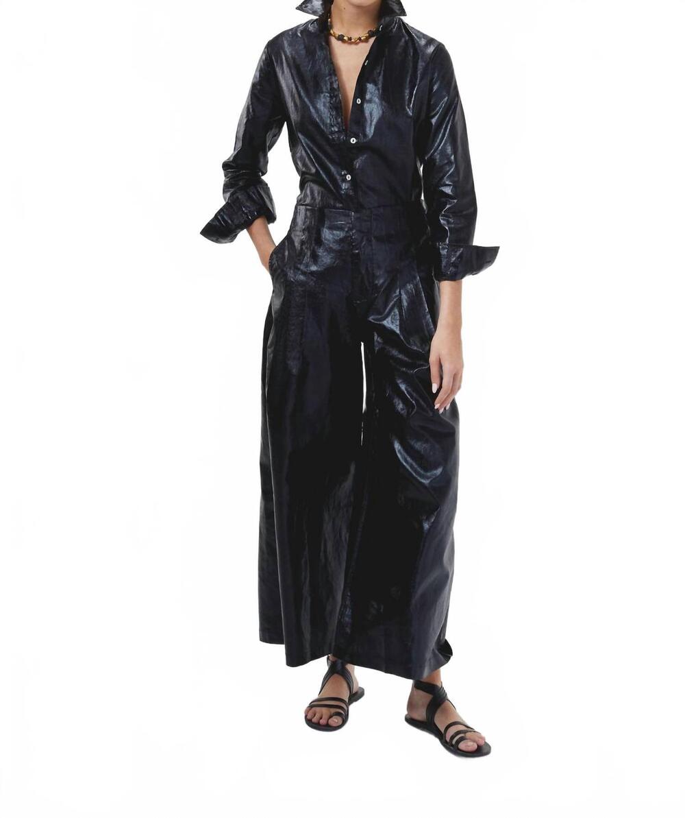 NEW LANHTROPY culotte metallic linen pants in black